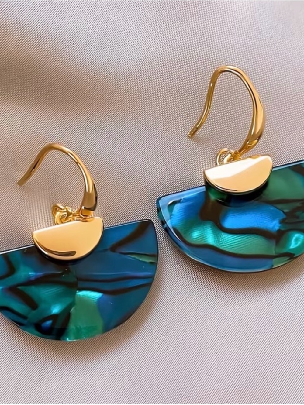 Gold & Teal Fan Drop Earrings - Women Jewelry